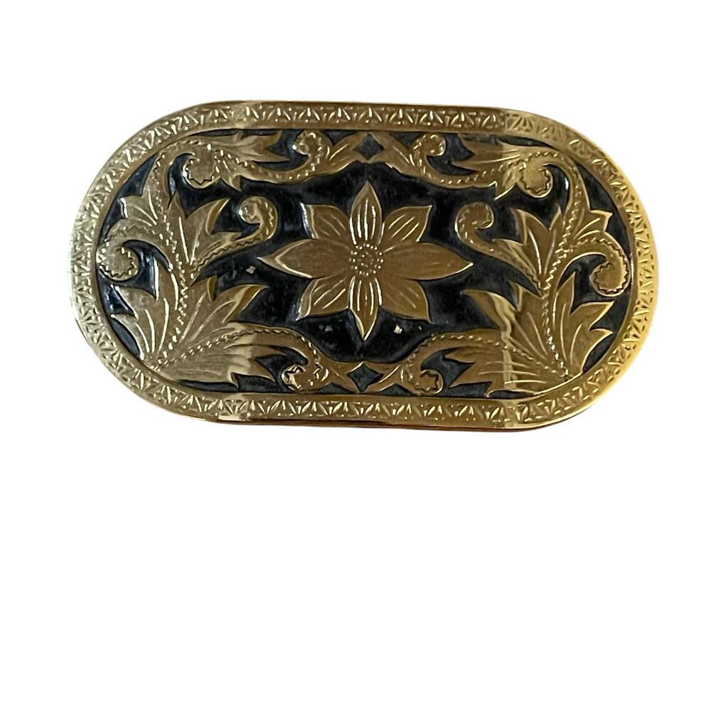 Small Metal Gold and Black Floral Belt Buckle